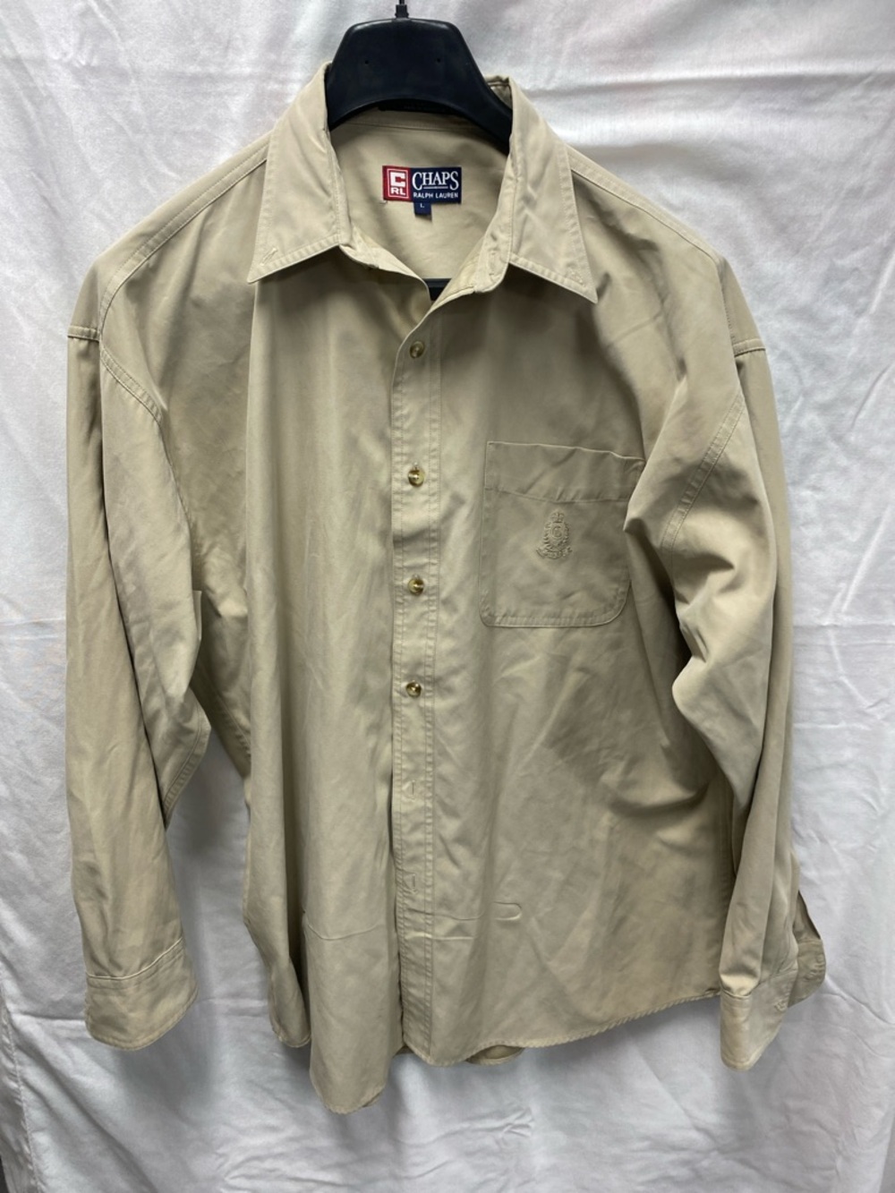 Ralph Lauren Chaps Beige Button-Up Shirt with Navy & Red Label